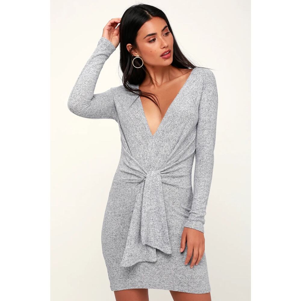 Free People Heather Gray Tie-Front Sweater Dress